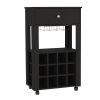Black Wine Storage Cabinet with 12 Bottle Cubbies and Open Shelf