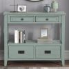 Vintage Console Table with 4 Drawers & Open Shelf – Solid Wood Entryway Storage Table