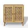 Rustic Basket Weave Storage Cabinet with Adjustable Shelves & Oak Legs