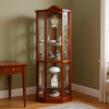 Illuminated Corner Curio Cabinet with Glass Doors & Adjustable Shelves