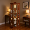 Traditional Lighted Corner Curio Cabinet with Glass Shelves & Doors