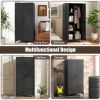 PE Rattan Wardrobe Armoire Cabinet with Hanging Rod & 4 Storage Cubes