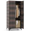 PE Rattan Wardrobe Armoire Cabinet with Hanging Rod & 4 Storage Cubes