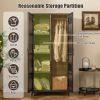 PE Rattan Wardrobe Armoire Cabinet with Hanging Rod & 4 Storage Cubes