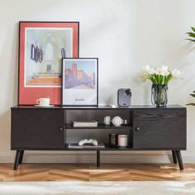 TV Stand for 55-60 Inch TVs with Adjustable Shelves & Storage Cabinet (Color: Black)
