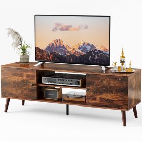 TV Stand for 55-60 Inch TVs with Adjustable Shelves & Storage Cabinet (Color: RUST)