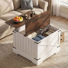 Farmhouse Lift Top Coffee Table with Hidden Storage Compartment (Color: Rustic Brown)