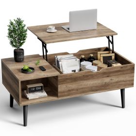 Lift Top Coffee Table with Hidden Storage & Open Shelves (Color: wood)