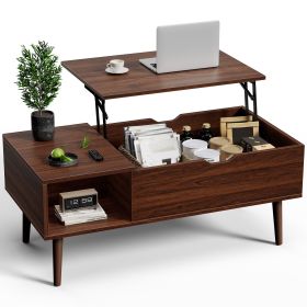 Lift Top Coffee Table with Hidden Storage & Open Shelves (Color: grey red)