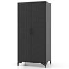 PE Rattan Wardrobe Armoire Cabinet with Hanging Rod & 4 Storage Cubes
