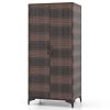 PE Rattan Wardrobe Armoire Cabinet with Hanging Rod & 4 Storage Cubes