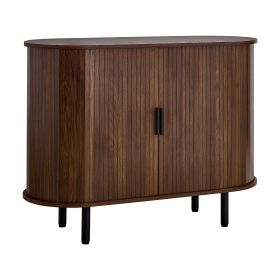 Coffee Bar Cabinet, Mid Century Fluted Coffee Bar Table, Buffet Stand Cabinet with 2 Sliding Doors, Sideboard Buffet Station for Living Room, Ent (Color: Walnut Color, size: 40 inch)