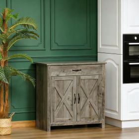 Sideboard Buffet Cabinet, Barn Door Coffee Bar Cabinet with Drawer and Adjustable Shelf (Main Color: Gray, Main Material: Wood)
