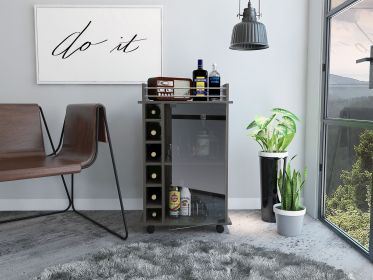 Vegas Bar Cart, Two Tier Cabinet With Glass Door, Six Cubbies For Liquor (Color: as Pic)