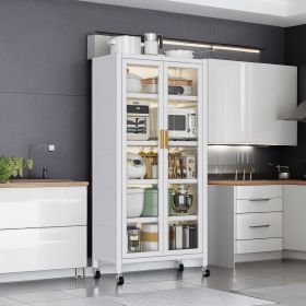 Open-door kitchen shelving Floor-to-ceiling multilevel household microwave storage cabinet bowls side cabinets cabinets Storage cabinets white co (Color: as Pic)