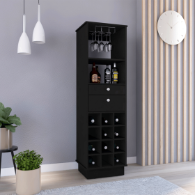 Bar Cabinet Bureck, Two Drawers, Twelve Wine Cubbies, Black Wengue Finish (Color: Black)