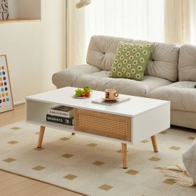 Rattan Coffee Table (Color: White)