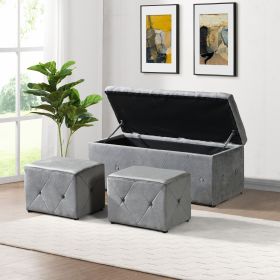 Rectangular Storage Ottoman with 2 Set Ottomans (Color: Light Gray)