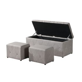 Rectangular Storage Ottoman with 2 Set Ottomans (Color: Beige)