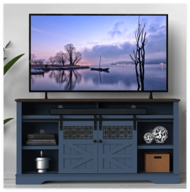 Farmhouse TV Stand with Sliding Barn Doors & Storage for TVs Up to 75 Inch (Color: Blue)