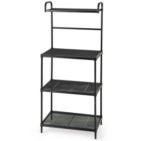 4-Tier Microwave Stand Kitchen Baker's Rack with Storage Shelves (Color: Black)