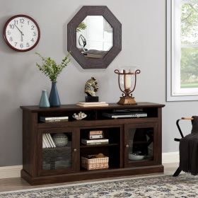 Modern TV Stand for up to 65 Inch TVs, Entertainment Center Farmhouse TV Cabinet Media Console Table with Glass Doors for Living Room (Color: Brown, With Fireplace Insert: No)