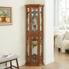 Illuminated Corner Curio Cabinet with Glass Doors & Adjustable Shelves
