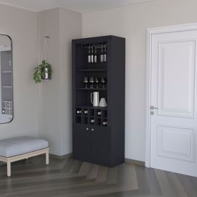 Clover Bar Cabinet, with wine storage and thre shelves (Color: Black)