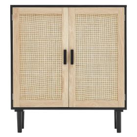 Rattan Cabinet, Rattan Storage Cabinet with 2 Magnetic Doors and Adjustable Shelves, Sideboard Buffet Cabinet for Hallway, Entryway, Living Room (Color: Black, size: 31.5 inch)