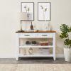 Retro Design Console Table with Two Open Shelves, Pine Solid Wood Frame and Legs for Living Room
