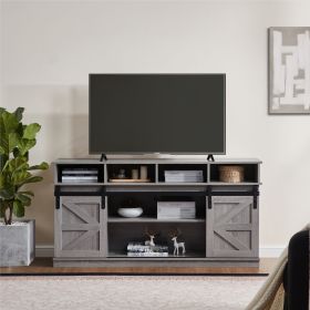 Farmhouse TV Stand with Sliding Barn Doors & 4 Drawers (Main Color: Grey, Main Material: MDF+Metal)