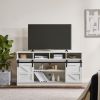 Farmhouse TV Stand with Sliding Barn Doors & 4 Drawers