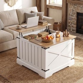 Farmhouse Lift Top Coffee Table with Hidden Storage Compartment (Color: Brown)