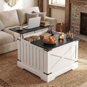 Farmhouse Lift Top Coffee Table with Hidden Storage Compartment (Color: Black)