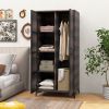 PE Rattan Wardrobe Armoire Cabinet with Hanging Rod & 4 Storage Cubes