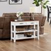 Retro Design Console Table with Two Open Shelves, Pine Solid Wood Frame and Legs for Living Room