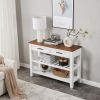 Retro Design Console Table with Two Open Shelves, Pine Solid Wood Frame and Legs for Living Room