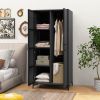 PE Rattan Wardrobe Armoire Cabinet with Hanging Rod & 4 Storage Cubes