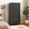 PE Rattan Wardrobe Armoire Cabinet with Hanging Rod & 4 Storage Cubes