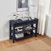 Retro Design Console Table with Two Open Shelves, Pine Solid Wood Frame and Legs for Living Room